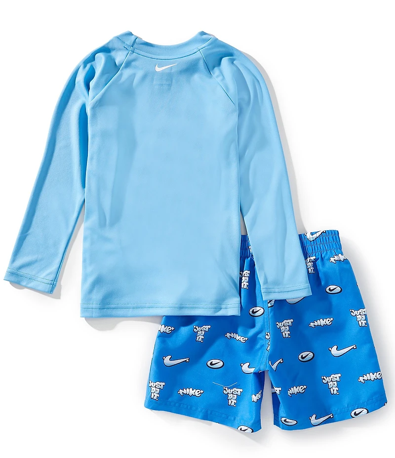 Nike Little Boys Long Sleeve Bubble Logo Hydroguard T-Shirt & Printed Swim Trunks Two-Piece Set