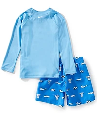 Nike Little Boys Long Sleeve Bubble Logo Hydroguard T-Shirt & Printed Swim Trunks Two-Piece Set