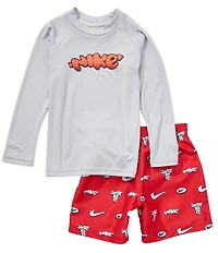 Nike Little Boys Long Sleeve Bubble Logo Hydroguard T-Shirt & Printed Swim Trunks Two-Piece Set
