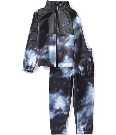 Nike Little Boys Long Sleeve Cloud-Printed/Solid Color Block Tricot Jacket & Matching Jogger Pant Set