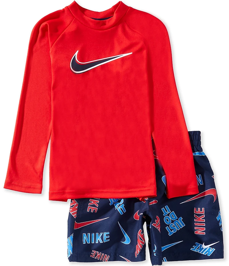 Nike Little Boys Long-Sleeve Hydroguard T-Shirt & Logo/Swoosh Printed Swim Trunks