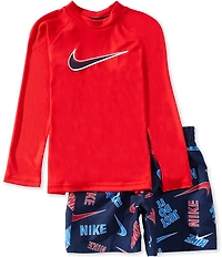 Nike Little Boys Long-Sleeve Hydroguard T-Shirt & Logo/Swoosh Printed Swim Trunks