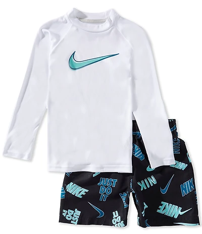 Nike Little Boys Long-Sleeve Hydroguard T-Shirt & Logo/Swoosh Printed Swim Trunks