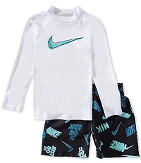 Nike Little Boys Long-Sleeve Hydroguard T-Shirt & Logo/Swoosh Printed Swim Trunks