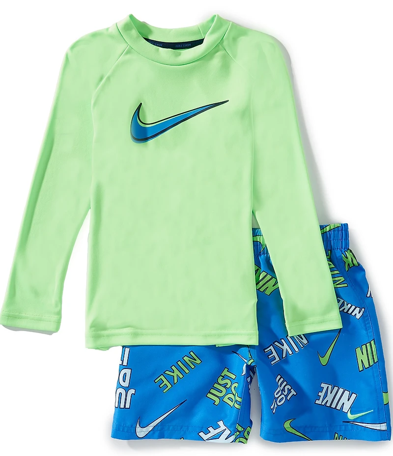 Nike Little Boys Long-Sleeve Hydroguard T-Shirt & Logo/Swoosh Printed Swim Trunks