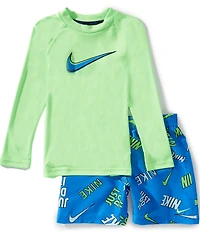 Nike Little Boys Long-Sleeve Hydroguard T-Shirt & Logo/Swoosh Printed Swim Trunks