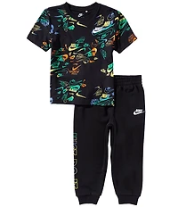 Nike Little Boys Short Sleeve Allover Print T-Shirt & Jogger Pants 2-Piece Set