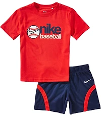 Nike Little Boys Short Sleeve Baseball Jersey Knit T-Shirt & Mesh Shorts Set