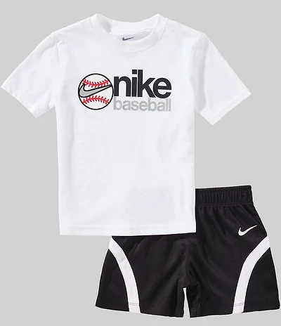 Nike Little Boys Short Sleeve Baseball Jersey Knit T-Shirt & Mesh Shorts Set