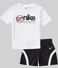 Nike Little Boys Short Sleeve Baseball Jersey Knit T-Shirt & Mesh Shorts Set