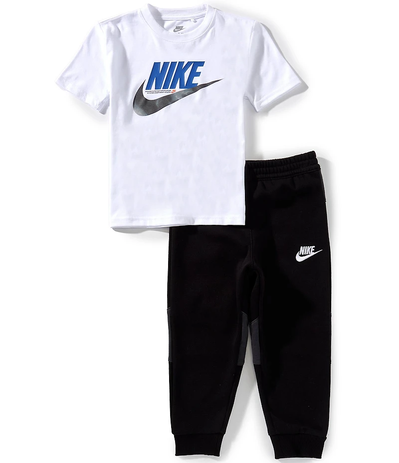 Nike Little Boys Short Sleeve Nike Swoosh Knit T-Shirt & Coordinating Fleece Jogger Pant Set