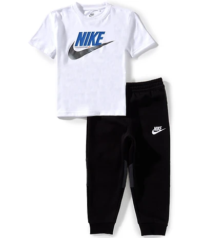 Nike Little Boys Short Sleeve Nike Swoosh Knit T-Shirt & Coordinating Fleece Jogger Pant Set