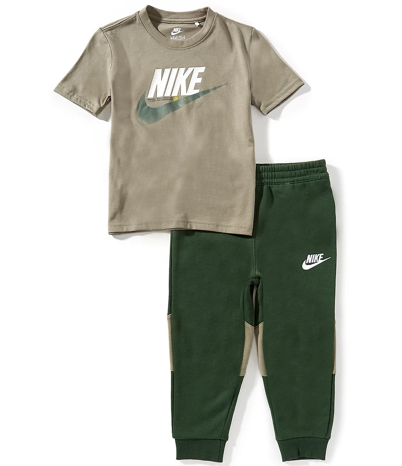 Nike Little Boys Short Sleeve Nike Swoosh Knit T-Shirt & Coordinating Fleece Jogger Pant Set