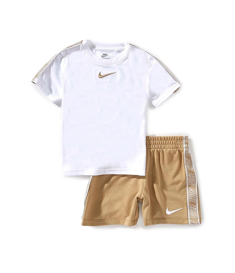 Nike Little Boys Short Sleeve Poly Pack Knit Swoosh T-Shirt & Shorts 2-Piece Set