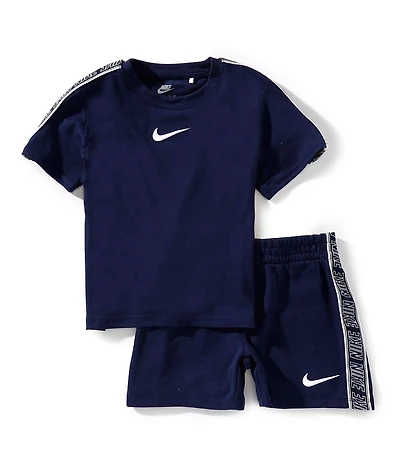 Nike Little Boys Short Sleeve Poly Pack Knit Swoosh T-Shirt & Shorts 2-Piece Set