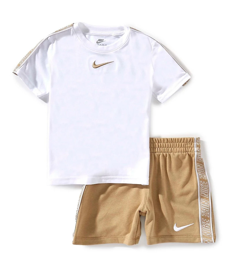 Nike Little Boys Short Sleeve Poly Pack Knit Swoosh T-Shirt & Shorts 2-Piece Set