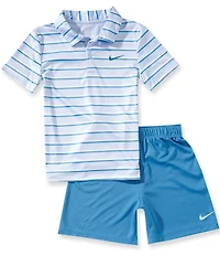 Nike Little Boys Short-Sleeve Striped Polo Shirt & Solid Shorts Set