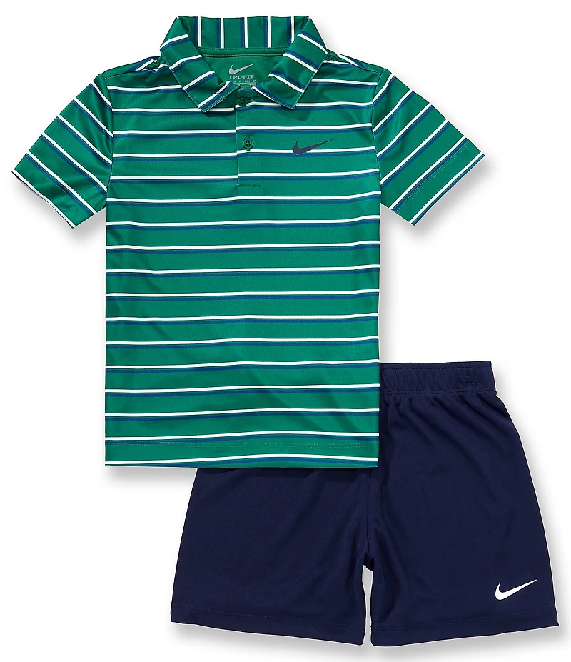 Nike Little Boys Short-Sleeve Striped Polo Shirt & Solid Shorts Set