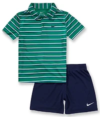 Nike Little Boys Short-Sleeve Striped Polo Shirt & Solid Shorts Set