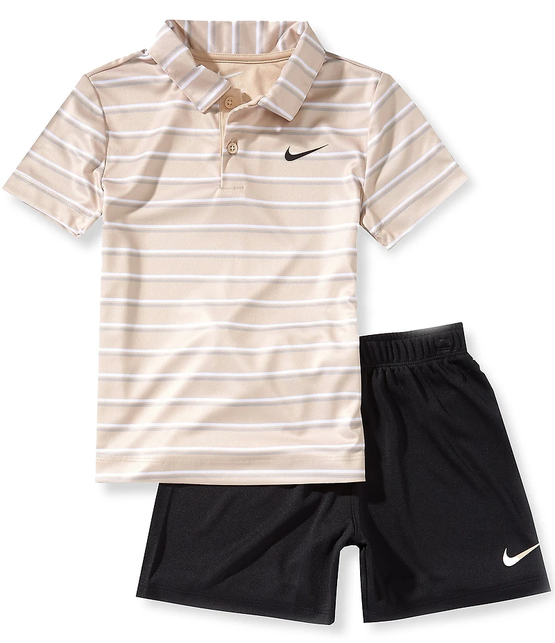 Nike Little Boys Short-Sleeve Striped Polo Shirt & Solid Shorts Set