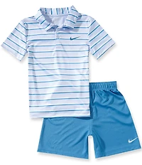 Nike Little Boys Short-Sleeve Striped Polo Shirt & Solid Shorts Set