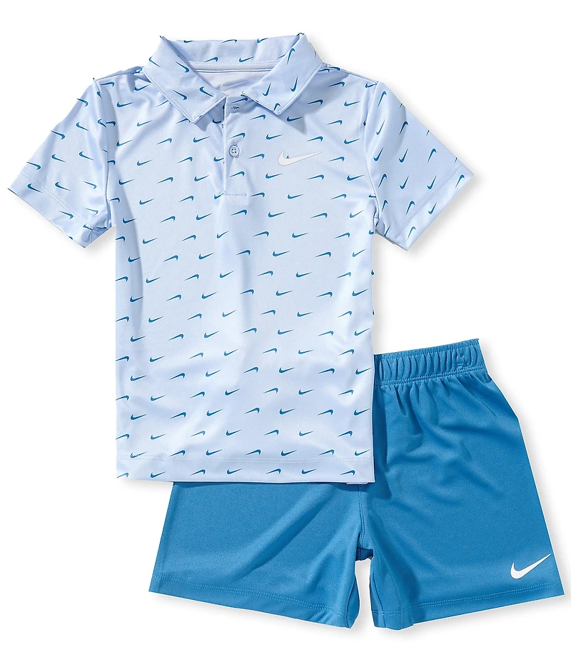Nike Little Boys Short-Sleeve Swoosh-Printed Polo Shirt & Solid Shorts Set