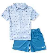 Nike Little Boys Short-Sleeve Swoosh-Printed Polo Shirt & Solid Shorts Set