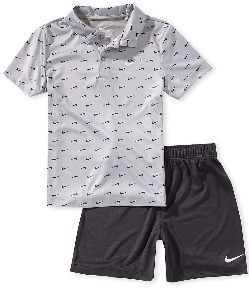 Nike Little Boys Short-Sleeve Swoosh-Printed Polo Shirt & Solid Shorts Set