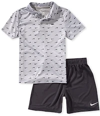 Nike Little Boys Short-Sleeve Swoosh-Printed Polo Shirt & Solid Shorts Set