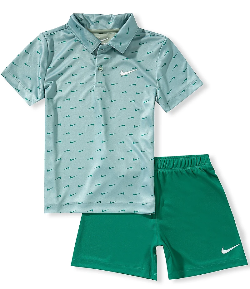 Nike Little Boys Short-Sleeve Swoosh-Printed Polo Shirt & Solid Shorts Set