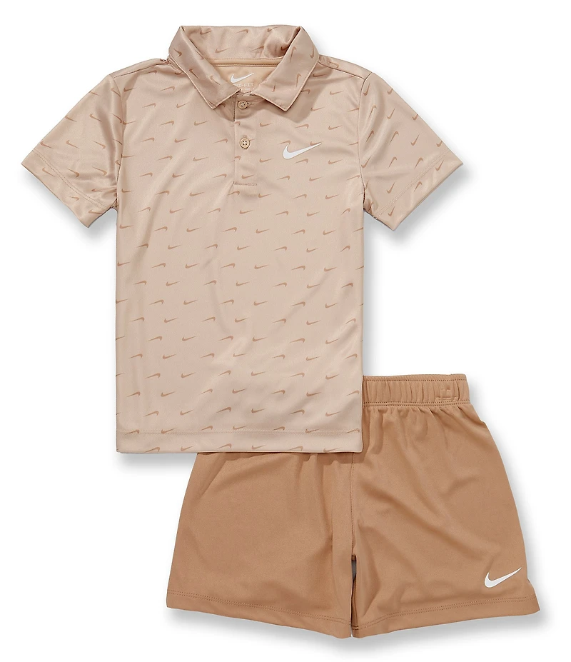 Nike Little Boys Short-Sleeve Swoosh-Printed Polo Shirt & Solid Shorts Set