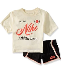 Nike Little Girls Short Sleeve Nike T-Shirt & Tennis Lifestyle Sprinter Shorts 2-Piece Set