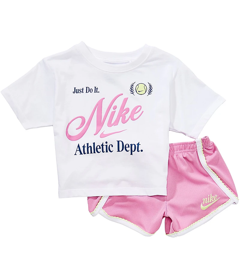 Nike Little Girls Short Sleeve Nike T-Shirt & Tennis Lifestyle Sprinter Shorts 2-Piece Set