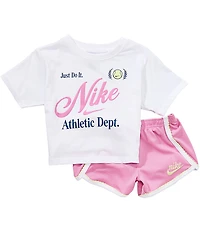 Nike Little Girls Short Sleeve Nike T-Shirt & Tennis Lifestyle Sprinter Shorts 2-Piece Set