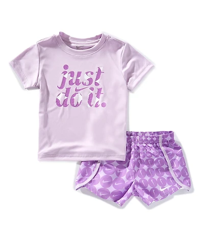 Nike Little Girls Short Sleeve Swoosh Motion Top & Sprinter Printed Shorts 2-Piece Set
