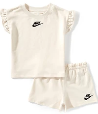 Nike Little Girls French Terry Short Sleeve Dropset T-Shirt & Matching Shorts Set