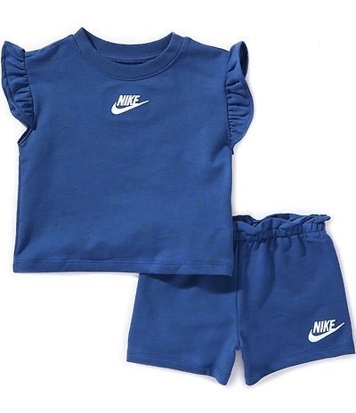 Nike Little Girls French Terry Short Sleeve Dropset T-Shirt & Matching Shorts Set