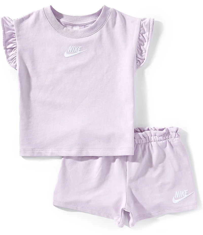 Nike Little Girls French Terry Short Sleeve Dropset T-Shirt & Matching Shorts Set