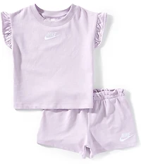 Nike Little Girls French Terry Short Sleeve Dropset T-Shirt & Matching Shorts Set