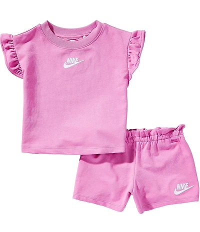 Nike Little Girls French Terry Short Sleeve Dropset T-Shirt & Matching Shorts Set