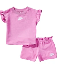 Nike Little Girls French Terry Short Sleeve Dropset T-Shirt & Matching Shorts Set