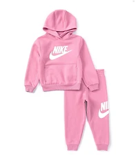 Nike Little Girls Long Sleeve Club Fleece Hoodie & Matching Jogger Pant Set