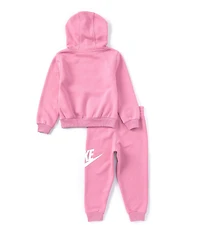 Nike Little Girls Long Sleeve Club Fleece Hoodie & Matching Jogger Pant Set