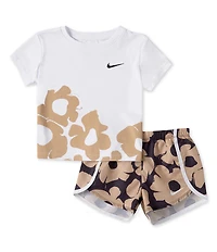 Nike Little Girls Short Sleeve Floral Sprint T-Shirt & Shorts Set