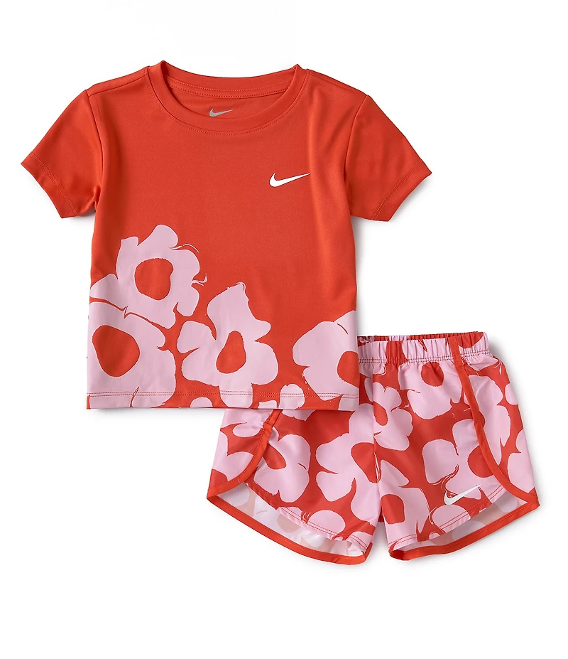 Nike Little Girls Short Sleeve Floral Sprint T-Shirt & Shorts Set
