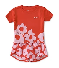 Nike Little Girls Short Sleeve Floral Sprint T-Shirt & Shorts Set