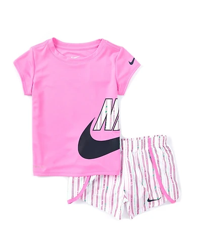 Nike Little Girls Short-Sleeve Happy Camper T-Shirt & Striped Shorts Set