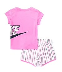 Nike Little Girls Short-Sleeve Happy Camper T-Shirt & Striped Shorts Set