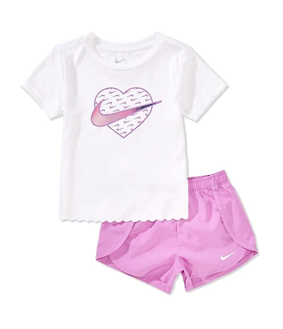 Nike Little Girls Short Sleeve Swoosh Motion Sprint T-Shirt & Matching Shorts 2-Piece Set