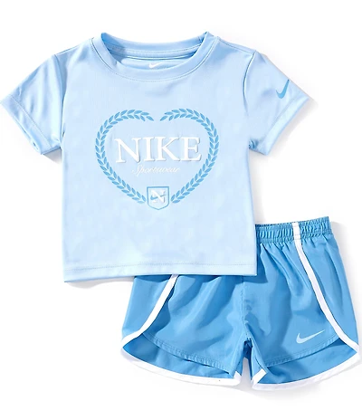 Nike Little Girls Short Sleeve Swoosh Top & Game Swoosh Short 2-Piece Set